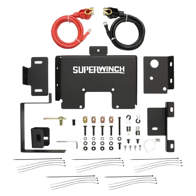 Jeep Gladiator Auxiliary Battery Mount - Superwinch - AuxBatteryKit, Battery Tray - Black/Red - `18-`24