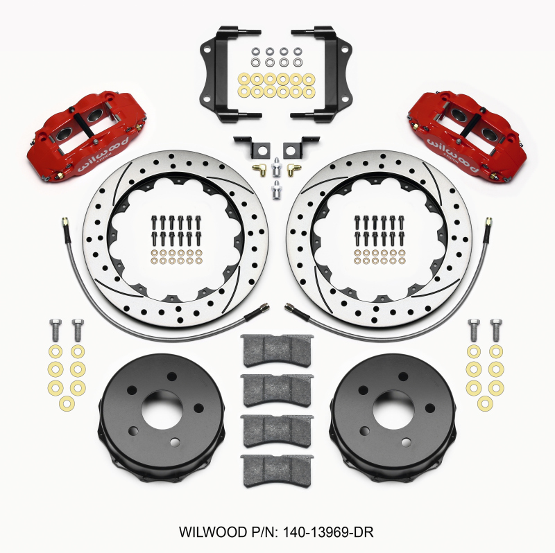Jeep JK Brake Kit - Rear - Wilwood - Wilwood Narrow Superlite 4R 12.88in Drilled Rotors + BP-10 Pads - Red - `07-`18