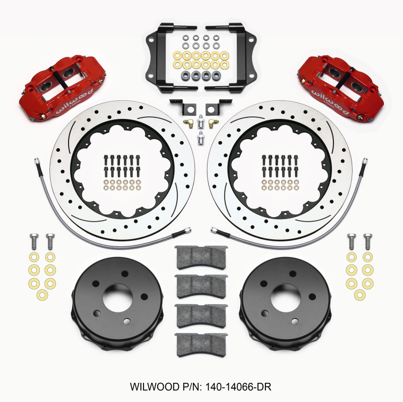 Jeep JK Brake Kit - Rear - Wilwood - Narrow Superlite 4R + BP-10 Pads + 14.00in Drilled Rotors - Red - `07-`18