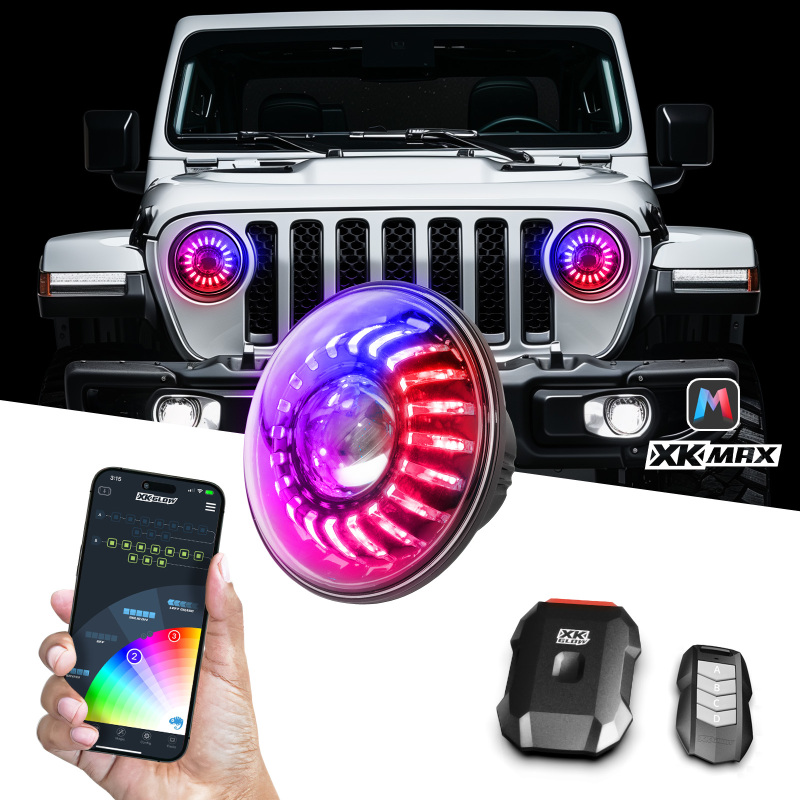 Jeep Wrangler JT Headlights - XKGLOW - XKmax RGBW Kit w/ Mnt Brkt App Cntrl - `19-`27
