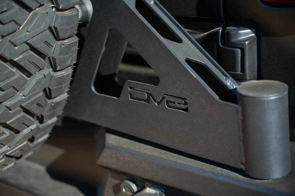 Jeep Wrangler JL Tire Carrier - Swing Gate - DV8 Offroad MTO Series Bumper - `18-`25