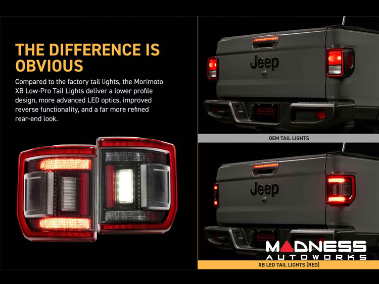 Jeep Gladiator JT LED Tail Lights - XB LED Series - Morimoto - Low Profile - Red