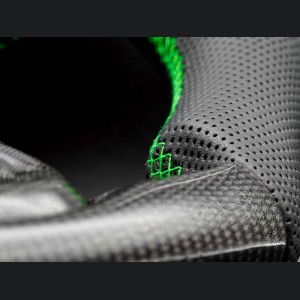 Jeep Wrangler JL Custom Steering Wheel - Carbon Fiber - F1 Style - Flat Bottom - Alcantara/ Green Stitch