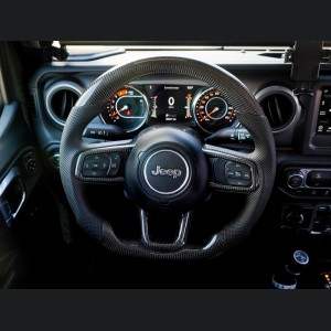 Jeep Gladiator Custom Steering Wheel - Carbon Fiber - Round Top/ Flat Bottom - Perf Leather/ Black Stitch