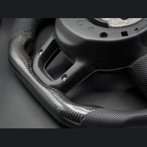 Jeep Wrangler JL Custom Steering Wheel - Carbon Fiber - Round Top/ Flat Bottom - Perf Leather/ Black Stitch