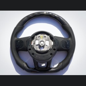 Jeep Gladiator Custom Steering Wheel - Carbon Fiber - Round Top/ Flat Bottom - Perf Leather/ Black Stitch