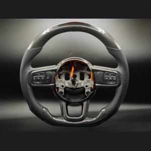 Jeep Wrangler JL Custom Steering Wheel - Carbon Fiber - Round Top/ Flat Bottom - Perf Leather/ Black Stitch