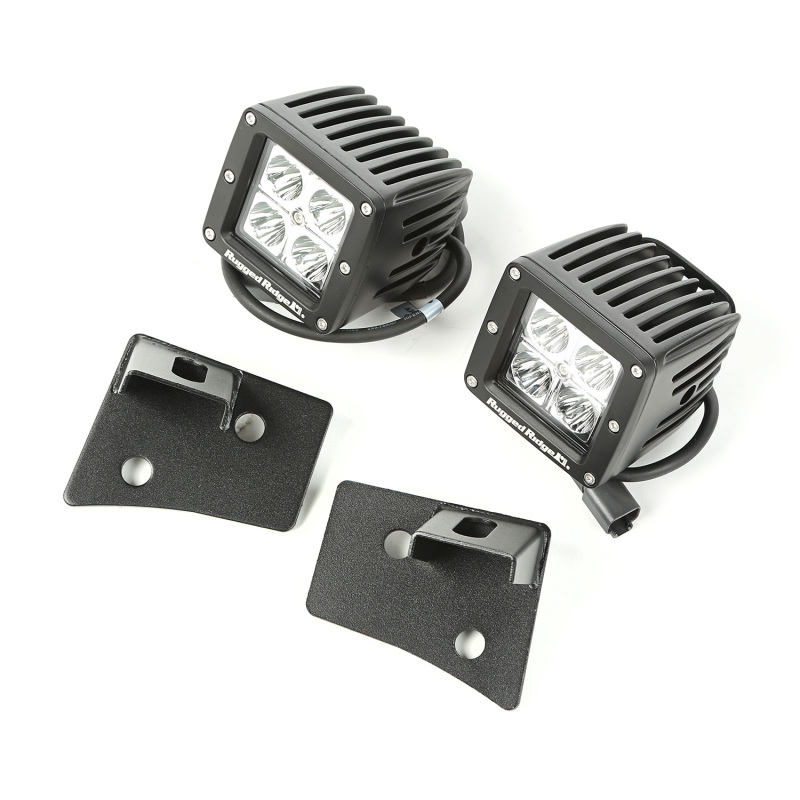 Jeep Wrangler JK Windshield Bracket LED Light Kit - Windshield - Rugged Ridge - Square - Textured Black - `07-`18
