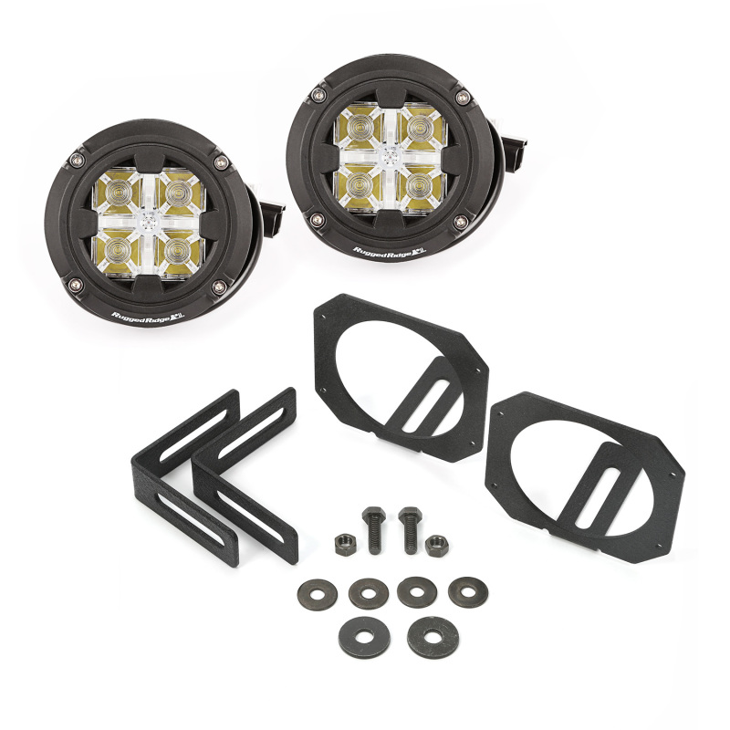 Jeep Wrangler JK Light Mount Kit - Rugged Ridge - Dual Beam Circular LED Light - `07-`18
