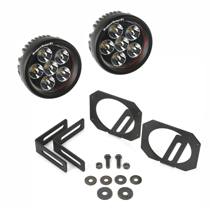 Jeep Wrangler JK LED Light & Mount Kit - Bumper Mounted - Rugged Ridge - `07-`18