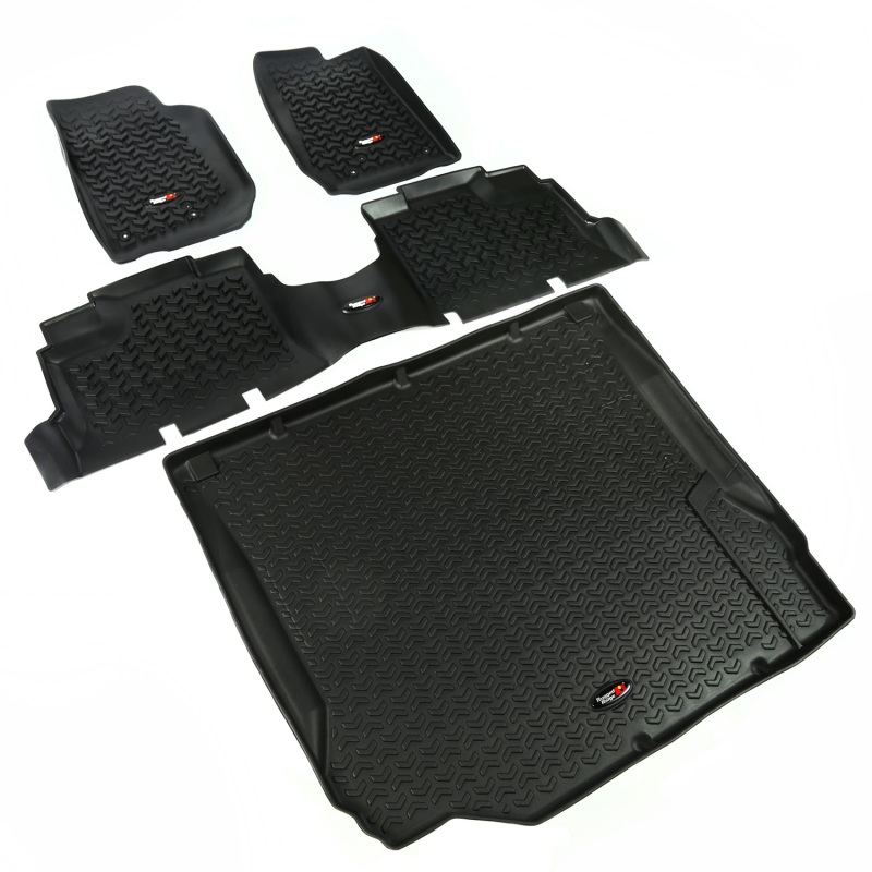 Jeep Wrangler JK Floor Liners - Front/Rear/Cargo - Rugged Ridge - All Terrain - Black - `07-`10