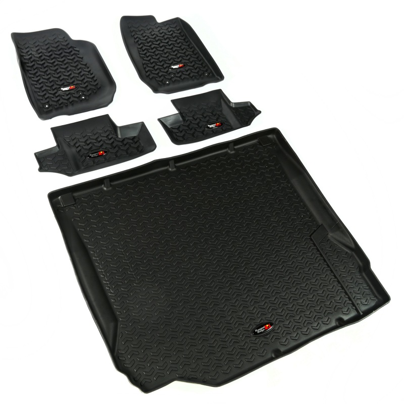 Jeep Wrangler JK Floor Liner Set - Front + Rear + Cargo - Rugged Ridge - All Terrain - Black - `07-`10