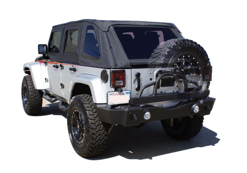 Jeep Wrangler JK Recovery Bumper - Rear - Rampage - Textured Finish with Swing Away Tire Mount - Black - `07-`18