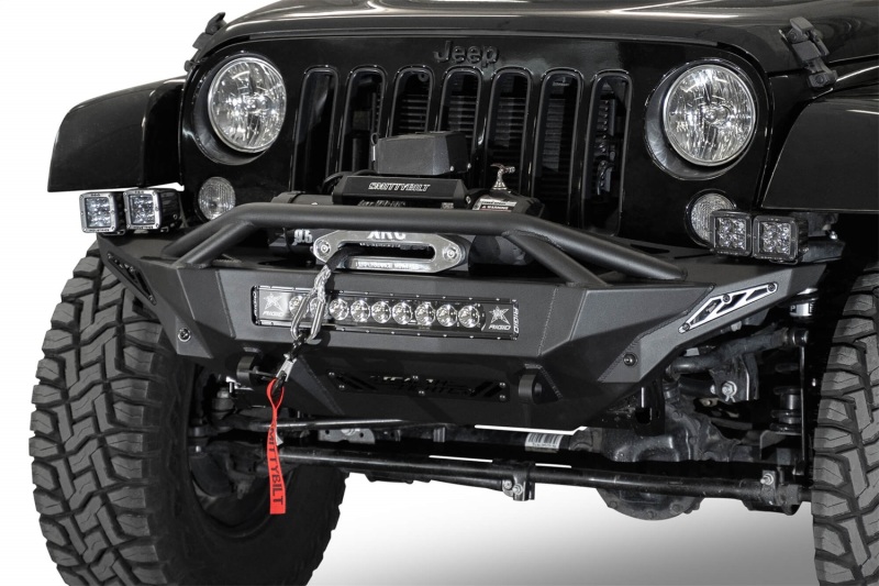 Jeep Wrangler JK Front Bumper with Winch Mount - Front - Addictive Desert Designs - Stealth Fighter - Hammer Black with Satin Black Panels - `07-`18