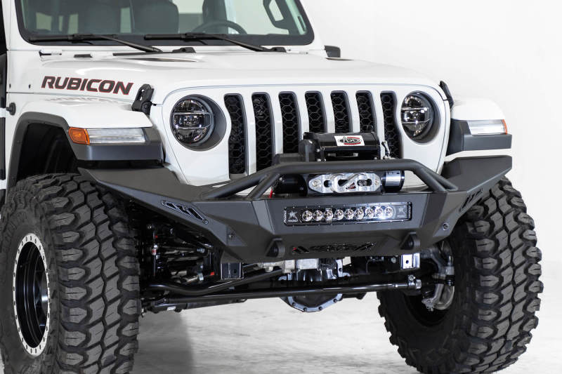 Jeep Gladiator Bumper - Front - Addictive Desert Designs - Stealth Fighter, Winch Mount, Top Hoop - Hammer Black Powder Coat / Satin Black Powder Coat - 2020+