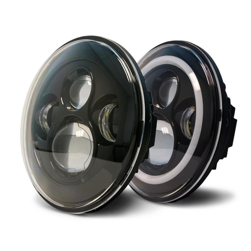 Jeep Wrangler JK Headlights - Front - DV8 Offroad - LED Projector w/ Angel Eyes - `07-`18
