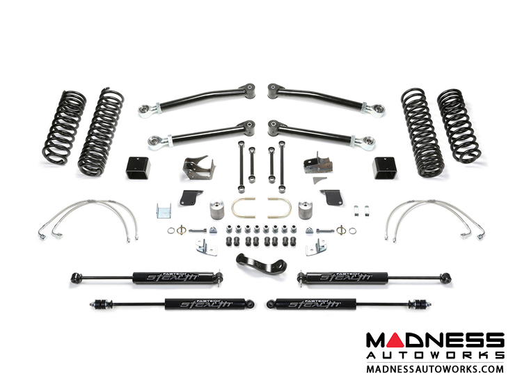 Jeep Wrangler 3" Long Travel Trail System w/ Stealth Shocks by FABTECH - 4 Door JK (Short Arm)